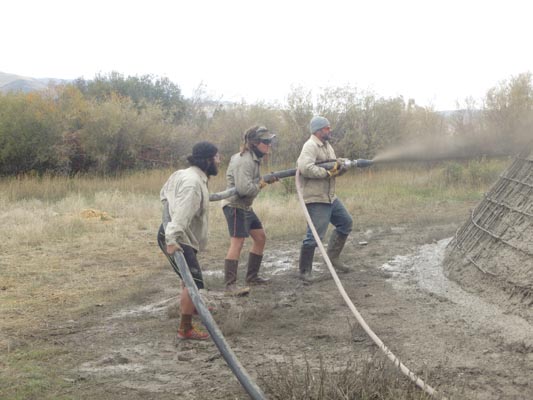 Three person shotcrete crew.