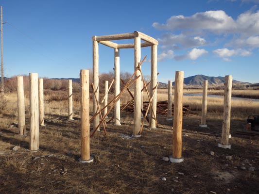 Earthlodge support posts.