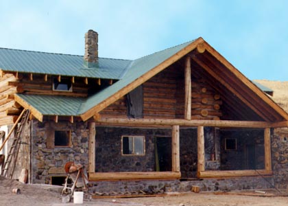 Stone and Log home without greenhouse windows.