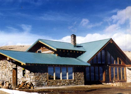 Stone and log home complete with addition.