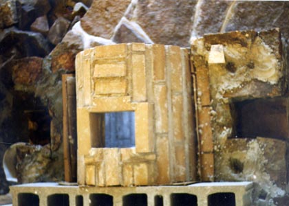 Inside a fireplace masonry heater.