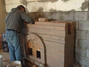 Brick baffle system of masonry fireplace.