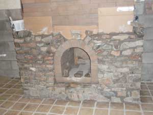 Stonework on outside of masonry fireplace.