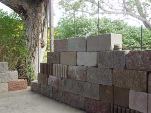 Dry stacked cinderblock.