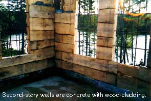 Interior view of log-concrete walls.